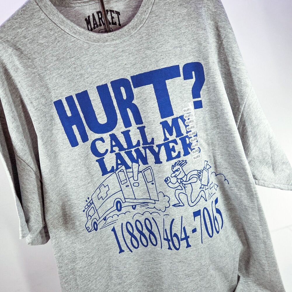Market Call My Lawyer Graphic Tee Gray Blue Men’s XXL 2XL New Tags